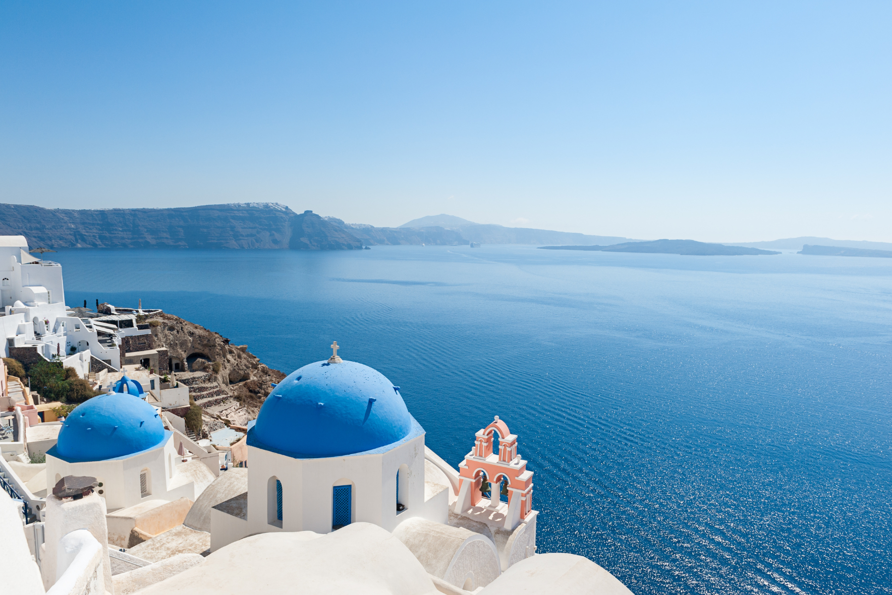 Santorini-Blue-Domes View of the Santorini Caldera that guests will enjoy as part of the private Santorini Island Tour